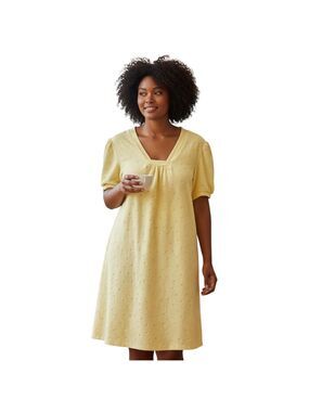 Size L STAN HERMAN Yellow Terrycloth polka dot Pajama Nightgown /dress/ coverup